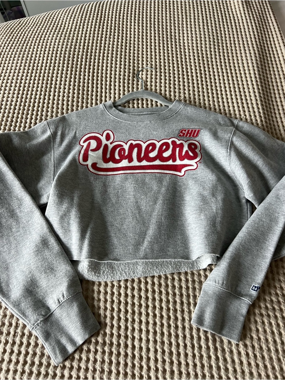 Blue 84 Gray Pioneers Cropped Sweatshirt with Red Logo